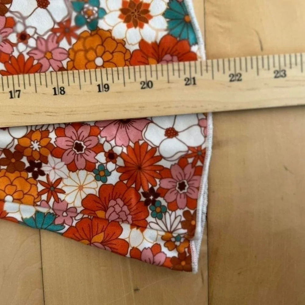 Girls Retro 70s style Floral Bell Bottom Flare Pants Orange Teal Boho 2-3Y